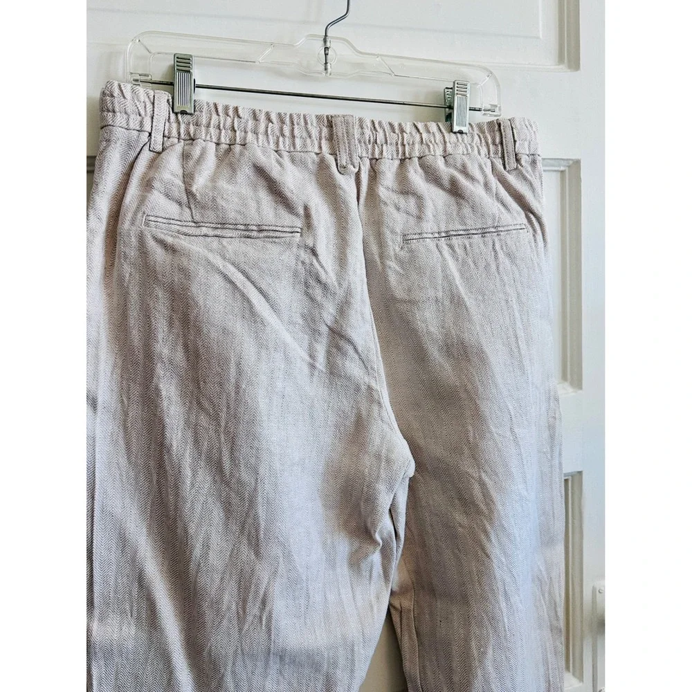 Zara Linen Blend Herringbone Drawstring Pants Beige XL